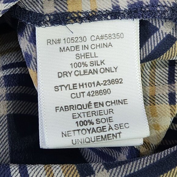 Joie Nepal Plaid Silk Popover Blouse M Long Sleeve Blue Yellow White Lightweight - Picture 9 of 9